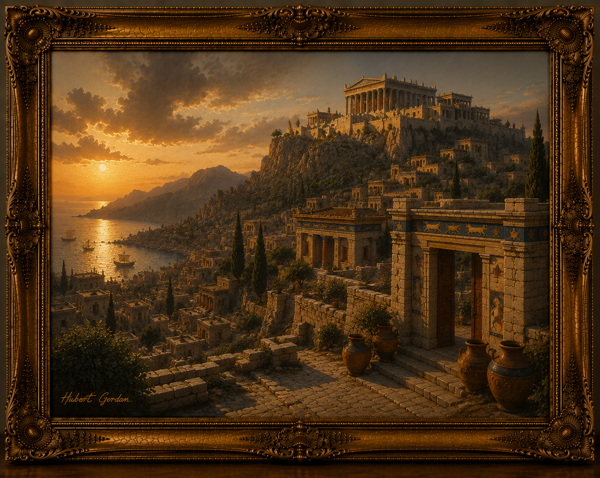 Ancient Coastal City at Sunset