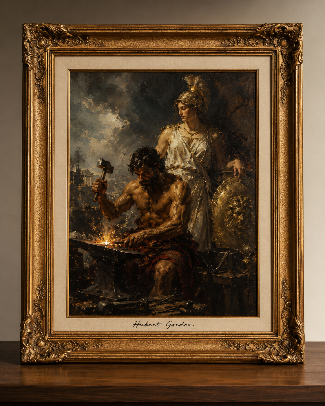Classic Forge Scene in Ornate Frame