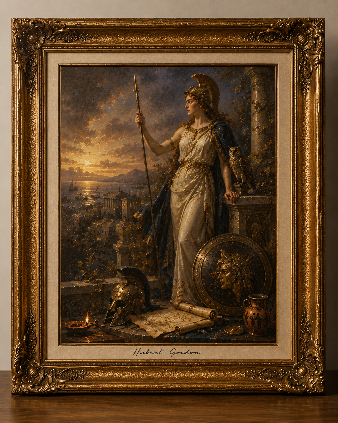 Classical Athena Painting in an Ornate Gilded Frame