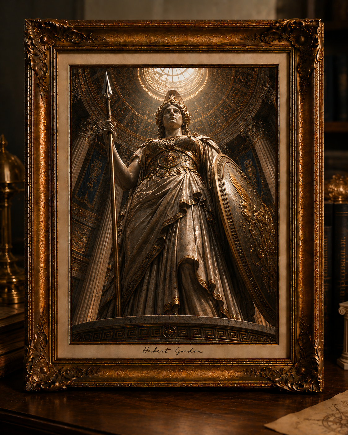 Gilded Athena in a Grand Interior