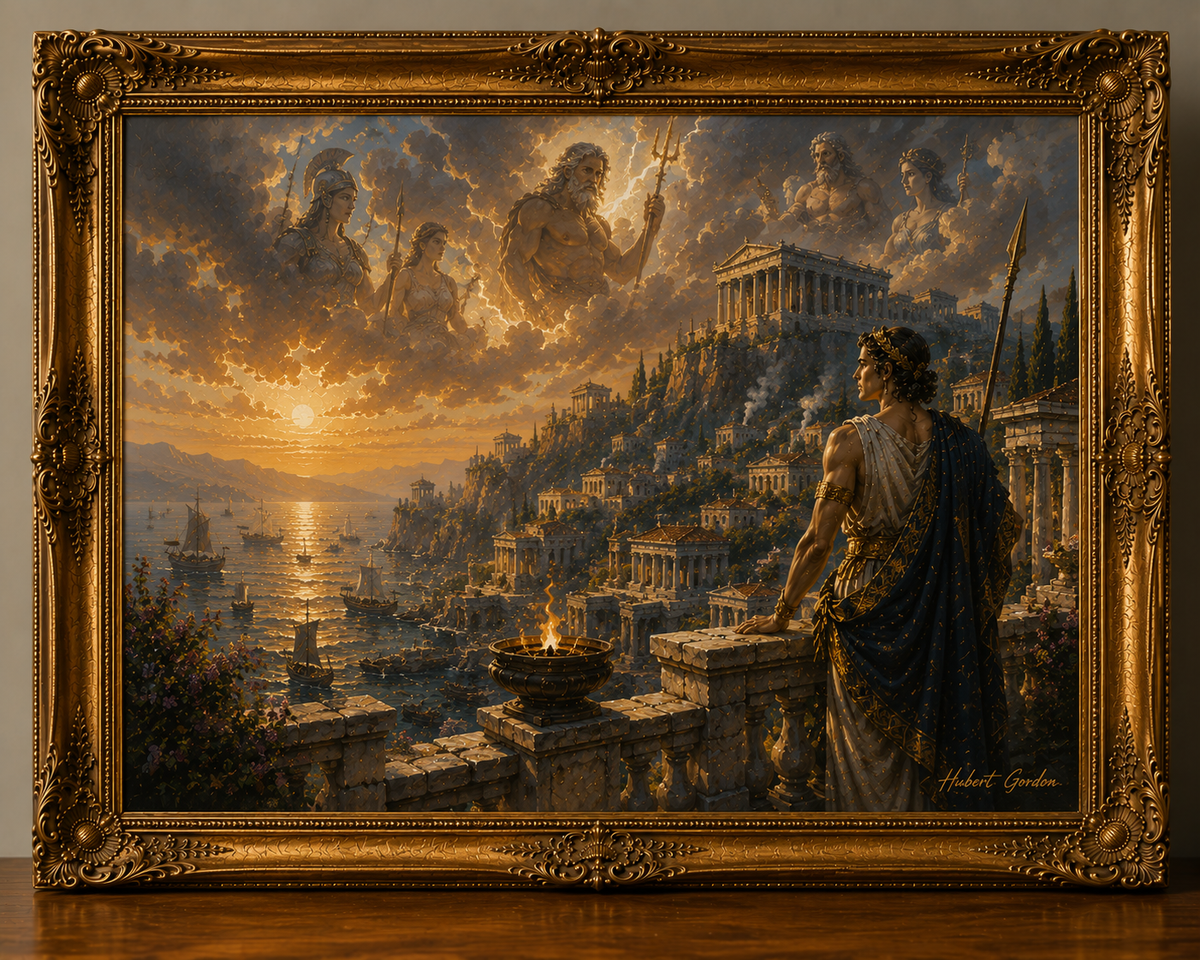 Golden Gods Over a Mythic City