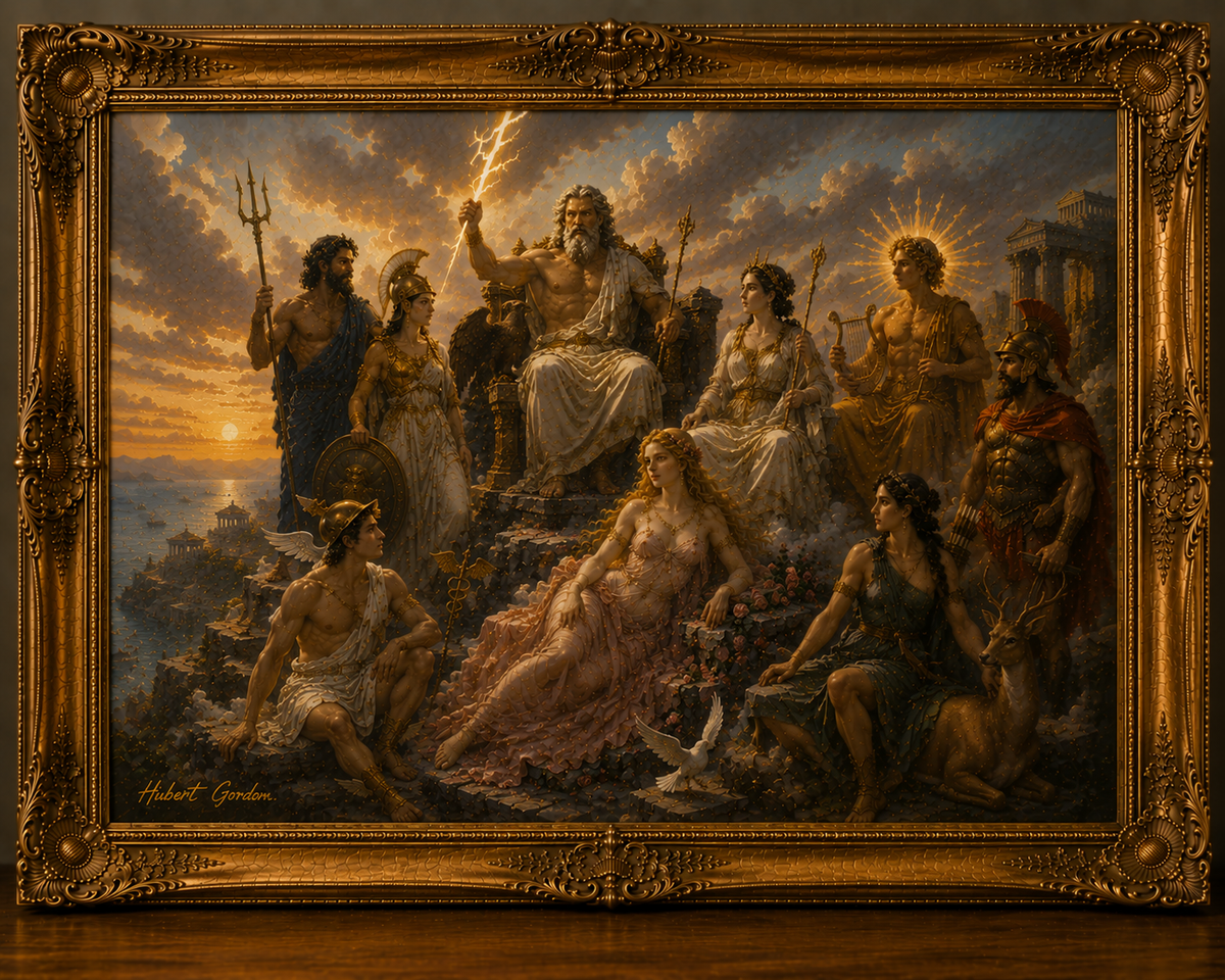 Golden Pantheon Council at Sunset