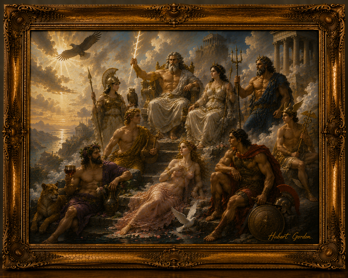 Olympian Council in Golden Light